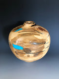 WT #173, Hollow Form Vessel from Spalted Aspen with Turquoise & Jet imlay