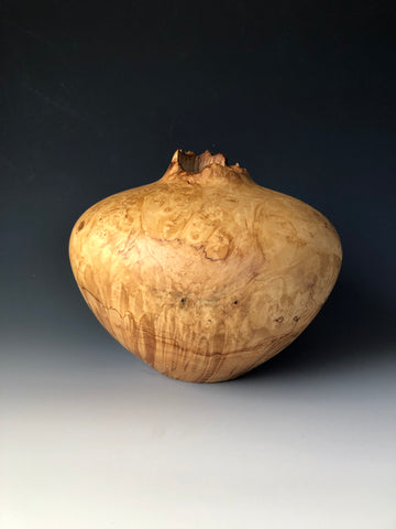 WT # 185, Hollow Form Vessel from Boxelder Burl with Jet inlay.
