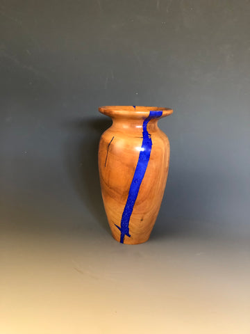 WT #185, Vase from Cherry with Lapis inlay.