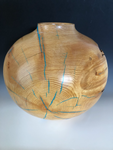 WT #113, Hollow Form Vessel from “Rich Lighter” Ponderosa Pine with Turquoise inlay.