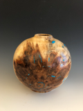WT #106, Hollow Form Vessel from Spalted and Riddled Aspen with Turquoise inlay.