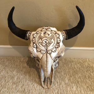 Finished P #20, Pyrography on Bison Skull.