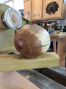 Finished WT #107, Hollow Form Vessel from Gambel Oak with Malachite inlay.