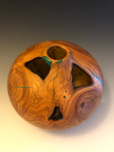 NEW!  WT #111, Hollow Form Vessel from Peach with Malachite inlay.