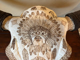 P #25, Pyrography on American Bison Skull, titled “The Medicine Bull”