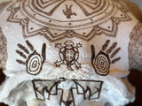 P #28, Pyrography on American Bison Skull, titled “Cheii”.
