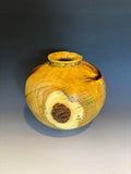 WT #314, Hollow Form Vessel from Mulberry with Malachite inlay.