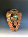 WT #166, Live Edge Hollow Form Vessel from Utah Juniper with Malachite inlay