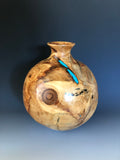 WT #167, Hollow Form Vessel from Spalted Aspen with Turquoise and Jet inlay.