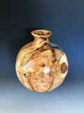 WT #167, Hollow Form Vessel from Spalted Aspen with Turquoise and Jet inlay.