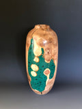 WT #170, Bottle from Tamarisk with Malachite and Jet inlay.