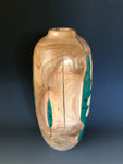 WT #170, Bottle from Tamarisk with Malachite and Jet inlay.