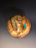 WT #173, Hollow Form Vessel from Spalted Aspen with Turquoise & Jet imlay