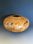 WT #175, Hollow Form from Boxelder Burl with Malachite & Jet inlay
