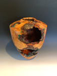 WT #178, Live Edge Hollow Form Vessel from Plum &  jMalachite inlay