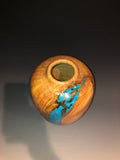 WT #179, Hollow Form Vessel from Ponderosa Pine with Turquoise & Jet inlay.