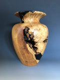 WT #184, Grecian Vase Form from Boxelder Burl with Jet inlay.