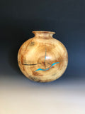 WT #197, Hollow Form Vessel from Spalted Aspen with Turquoise and Jet inlay.