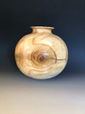 WT #197, Hollow Form Vessel from Spalted Aspen with Turquoise and Jet inlay.