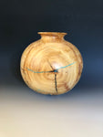 WT #197, Hollow Form Vessel from Spalted Aspen with Turquoise and Jet inlay.