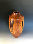 WT #198, Hollow Form Vessel from Plum with Malachite and Jet inlay.