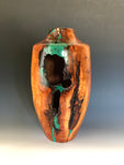 WT #198, Hollow Form Vessel from Plum with Malachite and Jet inlay.