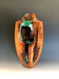 WT #198, Hollow Form Vessel from Plum with Malachite and Jet inlay.