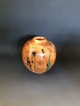 WT #200, Hollow Form Vessel from Peach with Jet and Malachite inlay.