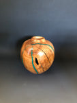 WT #200, Hollow Form Vessel from Peach with Jet and Malachite inlay.