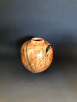 WT #200, Hollow Form Vessel from Peach with Jet and Malachite inlay.