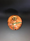 WT #200, Hollow Form Vessel from Peach with Jet and Malachite inlay.