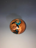 WT #204, Hollow Form Vessel from Peach with Jet and Turquoise inlay.