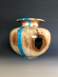 WT #211, Vase from Spalted Cottonwood with Turquoise and Jet inlay.