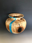 WT #211, Vase from Spalted Cottonwood with Turquoise and Jet inlay.