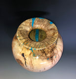 WT #211, Vase from Spalted Cottonwood with Turquoise and Jet inlay.