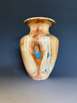 WT #224, Vase from Aspen with Turquoise and Jet inlay.