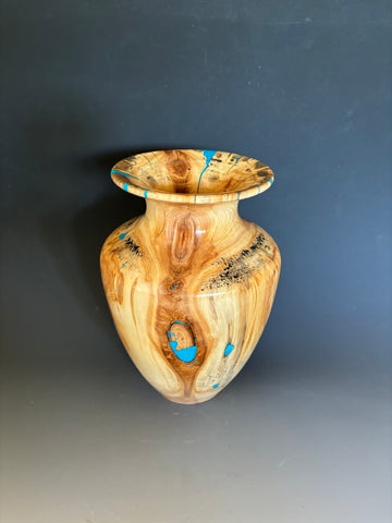 WT #224, Vase from Aspen with Turquoise and Jet inlay.