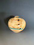 WT #225, Hollow Form Vessel from Aspen with Jet and Turquoise inlay.