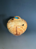 WT #225, Hollow Form Vessel from Aspen with Jet and Turquoise inlay.