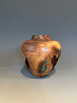 WT #228, Live Edge Hollow Form Vessel from Walnut Burl with Malachite inlay.