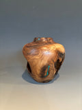 WT #228, Live Edge Hollow Form Vessel from Walnut Burl with Malachite inlay.