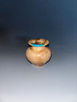 WT #235, Miniature Hollow Form Vessel from Maple Burl with Turquoise inlay.