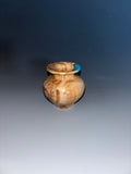 WT #235, Miniature Hollow Form Vessel from Maple Burl with Turquoise inlay.