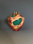 WT #242, Hollow Form Vessel from Utah Juniper and crushed Malachite inlay.