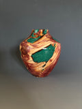 WT #242, Hollow Form Vessel from Utah Juniper and crushed Malachite inlay.