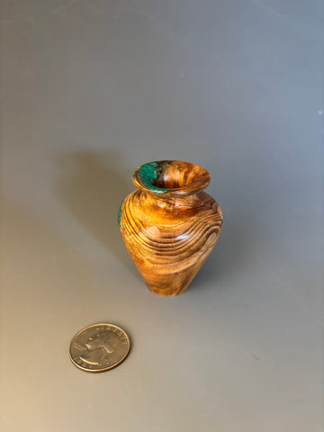 WT #264, Miniature Vase from Douglas Fir Beach Wood with Malachite inlay.
