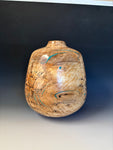 WT #279, Hollow Form Vessel from Cottonwood with Chrysocolla and Jet inlay.