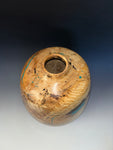 WT #279, Hollow Form Vessel from Cottonwood with Chrysocolla and Jet inlay.