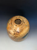 WT #279, Hollow Form Vessel from Cottonwood with Chrysocolla and Jet inlay.