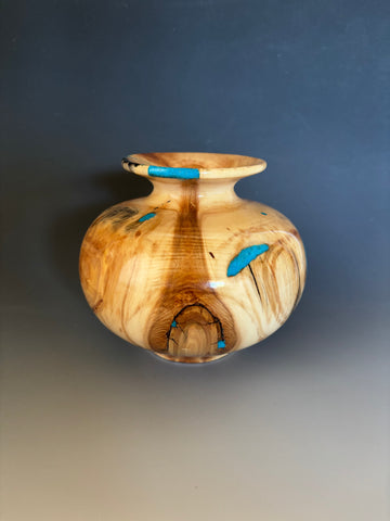 WT #280, Vase from Aspen with Turquoise and Jet inlay.
